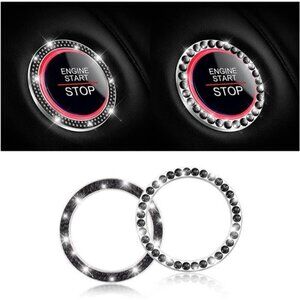Car Start Button Bling Rhinestone Diamond Engine Button Ring 2-Pack Black